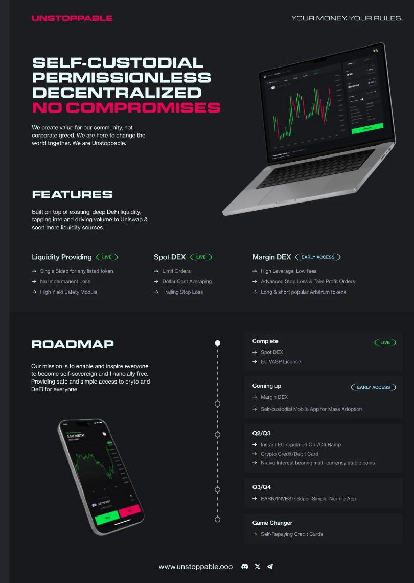 MarginDEX product one pager designed for Unstoppable